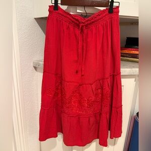 Red Women's Tiered Drawstring Skirt